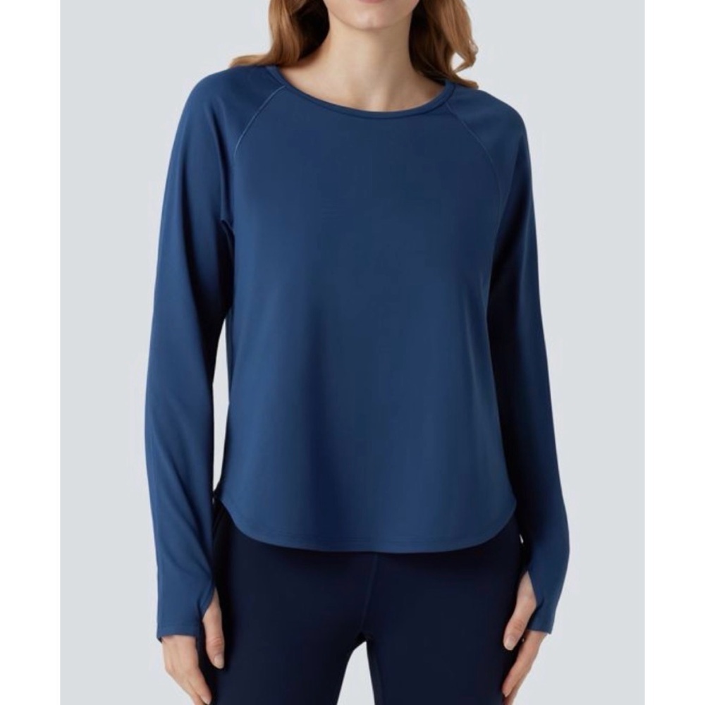 Halara Long Sleeve  Contrast Mesh Workout Sports Top Navy
